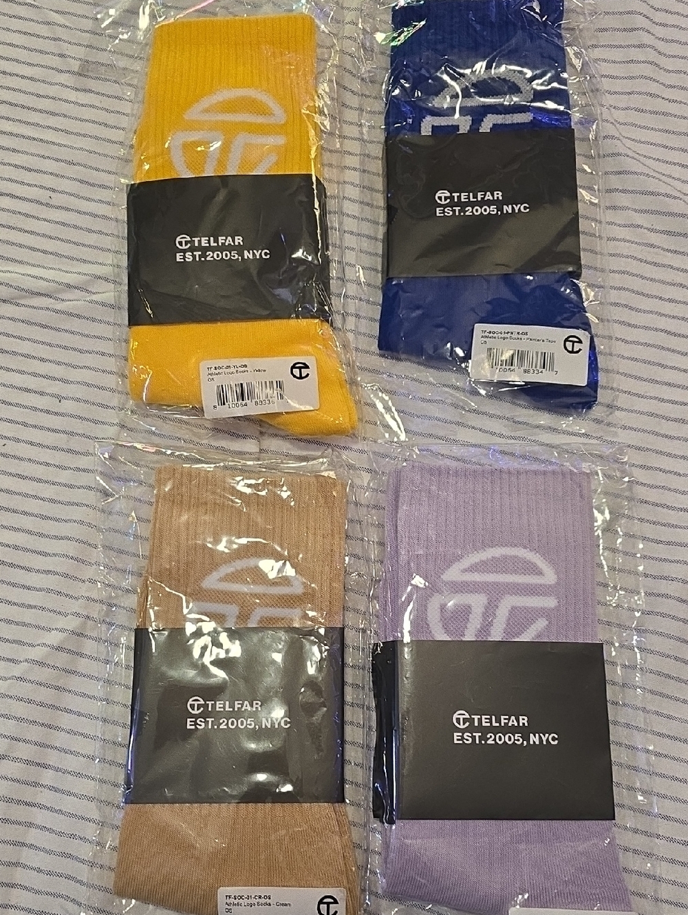 Telfar Mixed Color Logo Ribbed Crew Socks - Yellow, Blue, Beige, Lavender